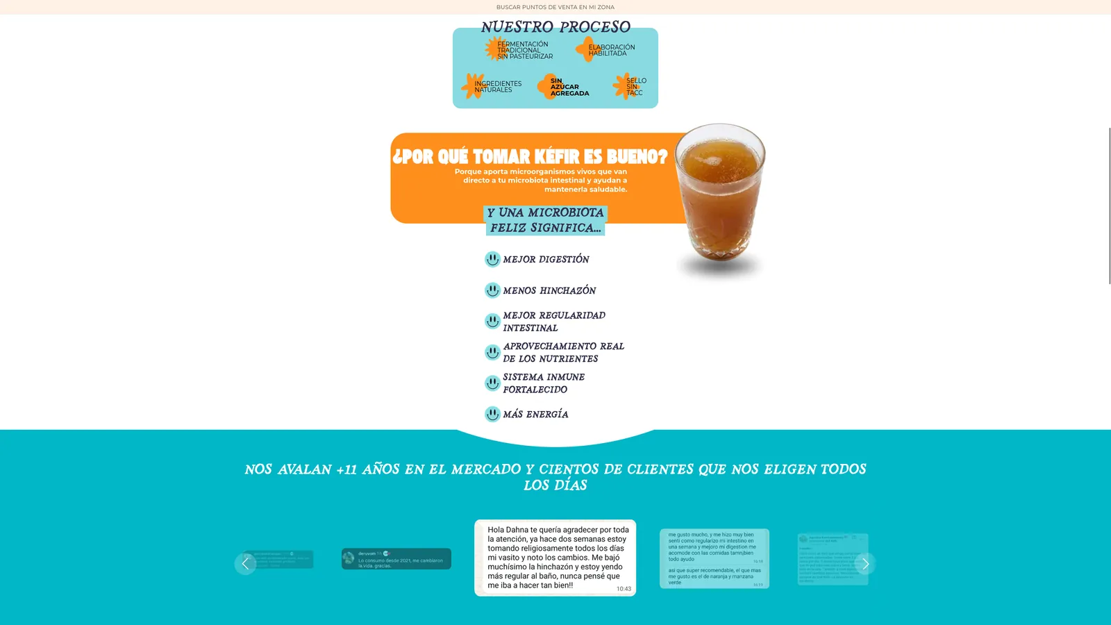 ¡Qué Kéfir! landing page hero with the product bottle and brand headline