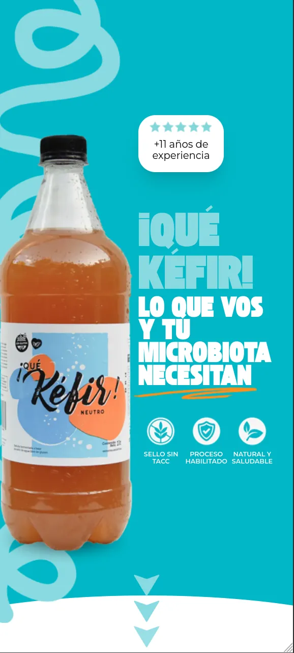 ¡Qué Kéfir! mobile product catalog showing Neutro, Frutos Rojos, and Mango Maracuyá